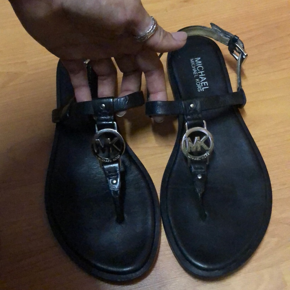 Leather MK T-Strap Sandal - Picture 2 of 7
